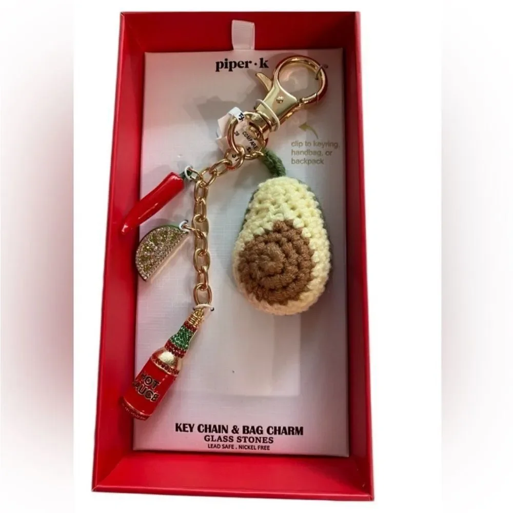 Piper K Knit Avocado Multi Charm Keychain Bag Purse Southwestern‎ NWT